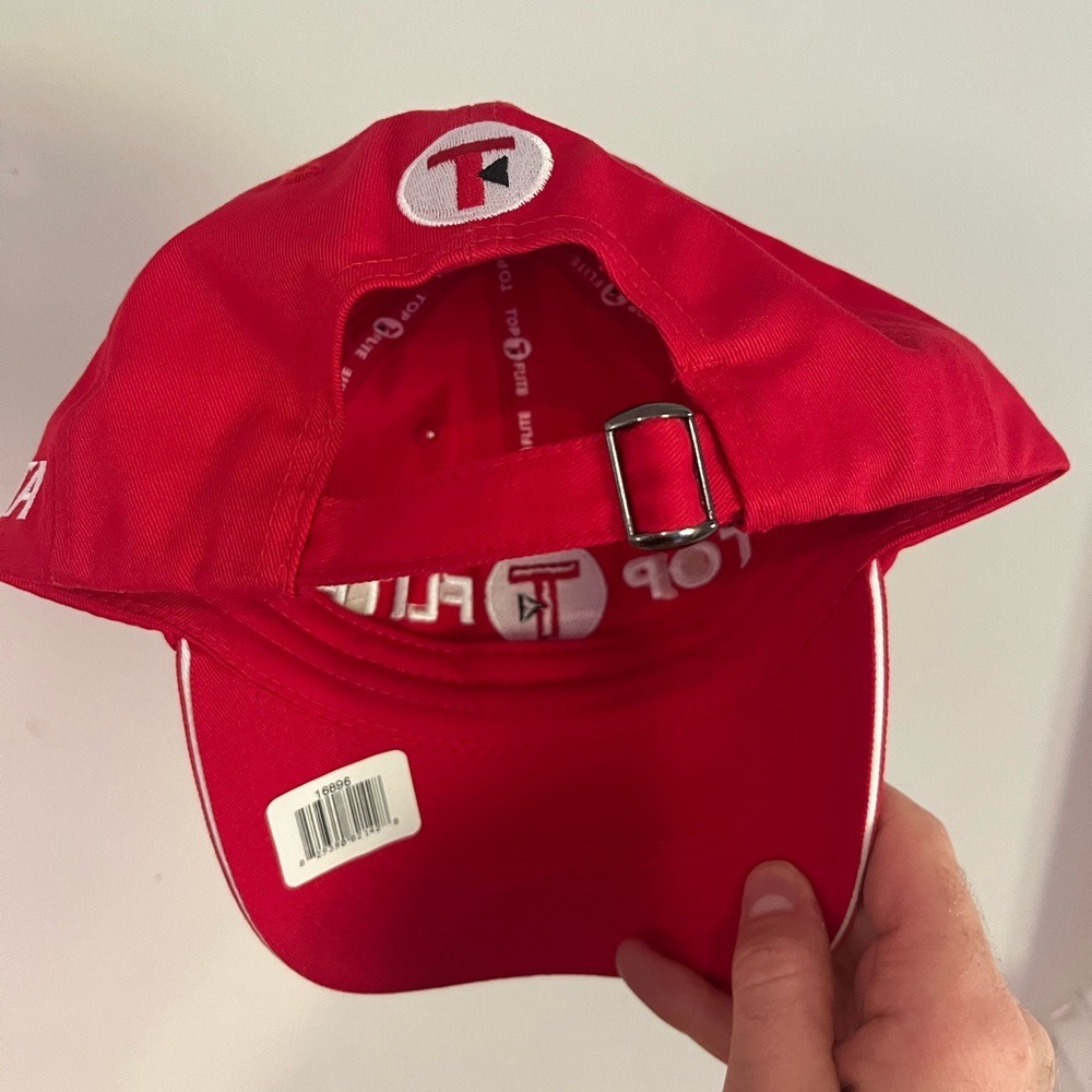 Top Flite Strata Golf Hat Cap Red Embroidered Spellout Adjustable Strapback Men‎ - Picture 5 of 7
